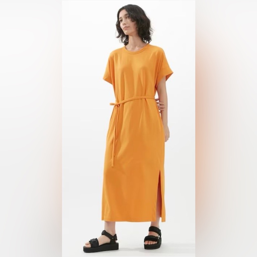UNIQLO U Belted Cotton T-Shirt Dress • Yellow • Size S